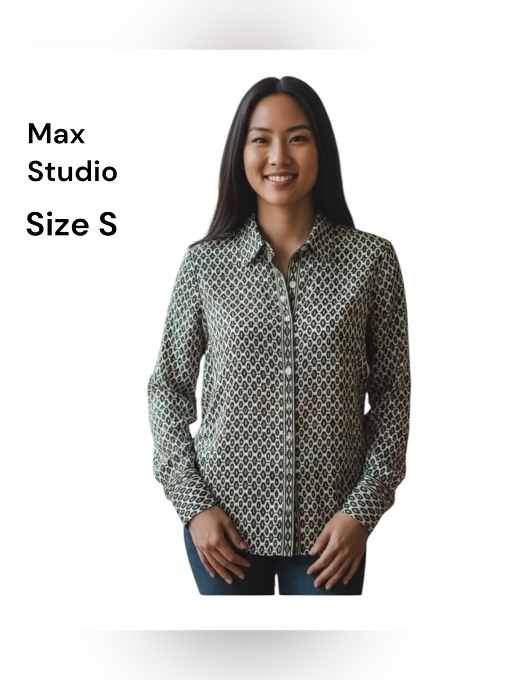 Max Studio Printed Button Up Blouse‎ Size S